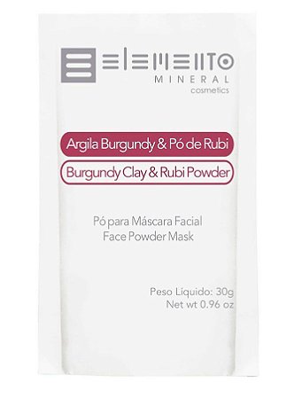 Elemento Mineral Argila Burgundy e Pó de Rubi Máscara Facial 30g