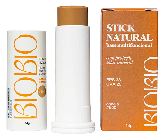 BioBio Stick Natural Cor #500 Canela FPS 33 - Base Multifuncional com Proteção Solar 14g