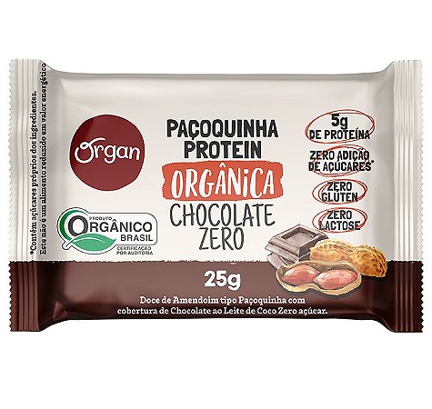 Organ Paçoquinha Protein Orgânica Chocolate Zero 25g