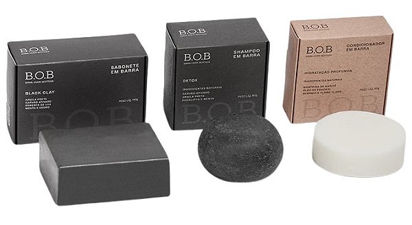 BOB Trio Detox Cabelo e Corpo - Shampoo Detox + Condicionador Hidratação Profunda + Sabonete Black Clay