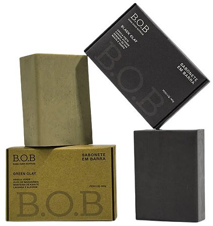 BOB Dupla Sabonetes Naturais - Sabonete Green Clay + Sabonete Black Clay