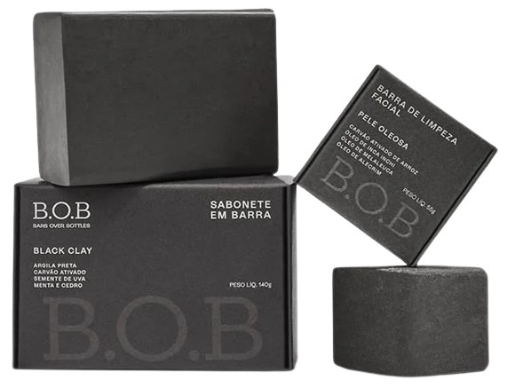 BOB Dupla Detox Rosto e Corpo - Sabonete Black Clay + Barra de Limpeza Facial Pele Oleosa