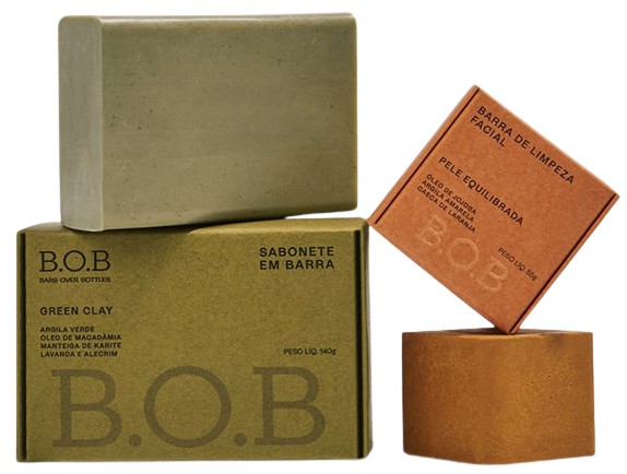 BOB Dupla Microesfoliação Rosto e Corpo - Sabonete Green Clay + Barra de Limpeza Facial Pele Equilibrada