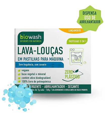 Biowash Lava Louças em Pastilhas Para Máquina (Caixa 24un) 168g