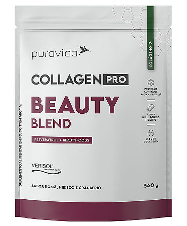 Puravida Collagen Pro Beauty Blend - Suplemento em Pó Sabor Romã, Hibisco e Cranberry 540g