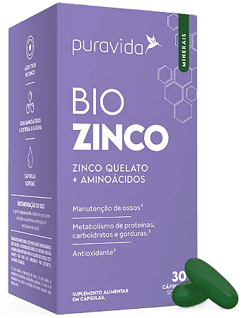 Puravida Bio Zinco Quelato + Aminoácidos - Suplemento em Cápsulas - 30 caps