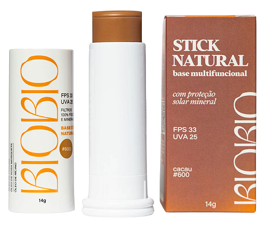 BioBio Stick Natural Cor #600 Cacau FPS 33 - Base Multifuncional com Proteção Solar 14g