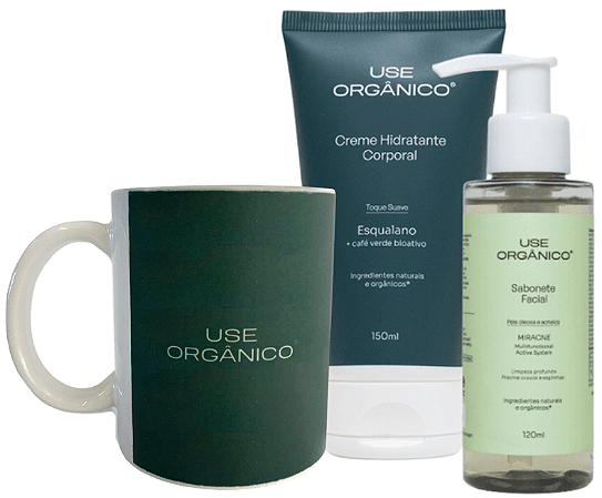 Use Orgânico KIT Sabonete Facial + Hidratante Corporal + BRINDE Caneca de Porcelana