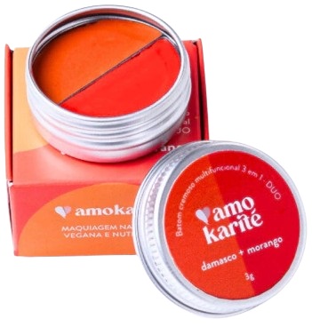 AmoKarité Batom Cremoso Multifuncional 3 em 1 - DUO Damasco + Morango 3g