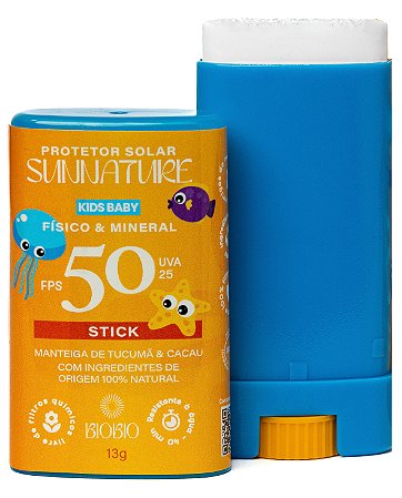 BioBio Protetor Solar Infantil Físico e Mineral FPS 50 Sunnature Stick 13g