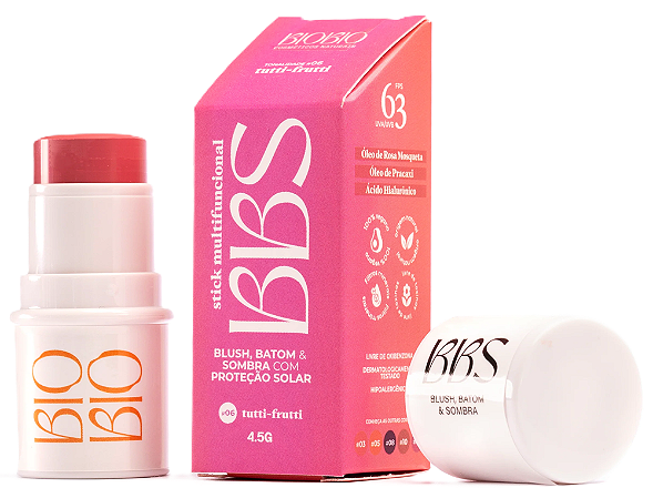 BioBio BBS - Blush, Batom, Sombra com Proteção Solar FPS 63 - Cor Tutti-Frutti 4,5g