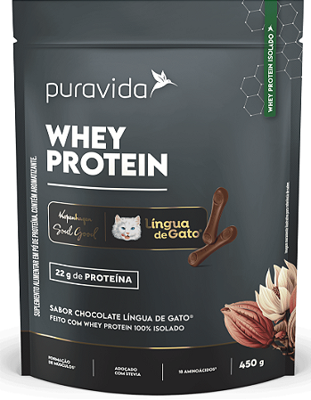 Puravida Whey Protein 100% Isolado Chocolate Língua de Gato 450g