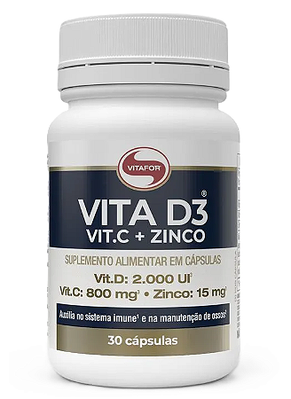 Vitafor Vita D3 + Vit. C + Zinco em Cápsulas - Vitaminas D (2.000 UI) e C (800 mg)