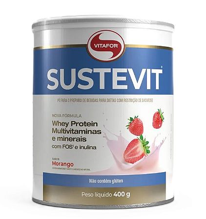 Vitafor Sustevit em Pó Sabor Morango - Whey Protein, Vitaminas e Minerais 400g