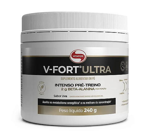 Vitafor V-Fort Ultra em Pó Sabor Uva - Pré-Treino c/ Cafeína, Beta-Alanina e L-Arginina 240g