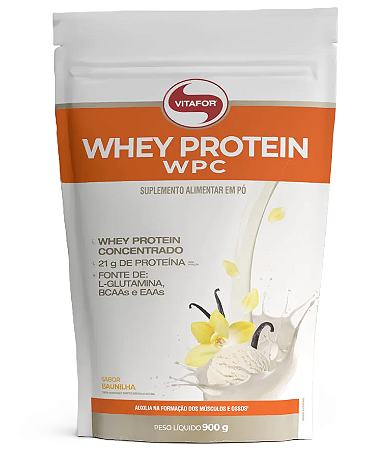 Vitafor Whey Protein WPC em Pó Sabor Baunilha - Whey Concentrado e L-Glutamina 900g