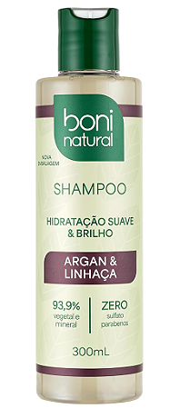 Boni Natural Shampoo Hidratação Suave e Brilho Argan e Linhaça 300ml