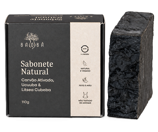 Baobá Sabonete em Barra Carvão Ativado, Ucuuba e Litsea Cubeba 110g