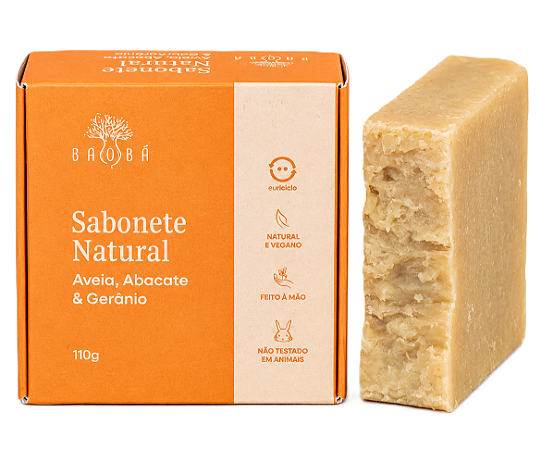Baobá Sabonete em Barra Aveia, Abacate, Gerânio e Patchouli 110g