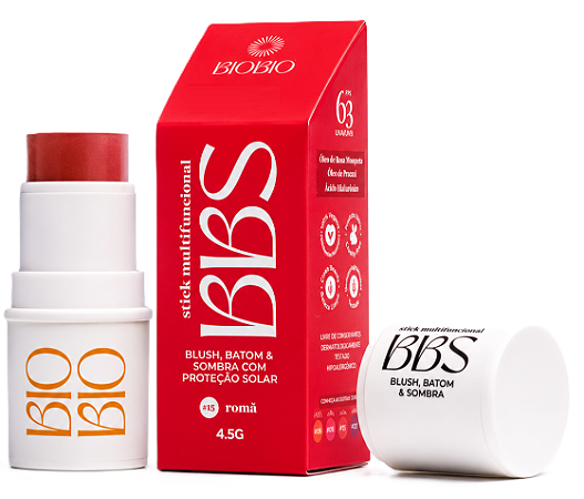 BioBio BBS - Blush, Batom, Sombra com Proteção Solar FPS 63 - Cor Romã 4,5g
