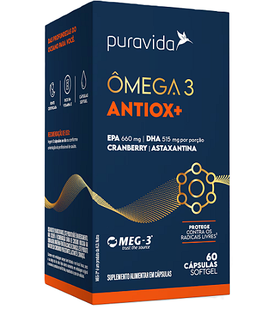 Puravida Ômega 3 Antiox+ Suplemento em Cápsulas - 60 caps