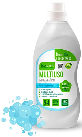 Biowash Multiuso Concentrado Natural Sensitive Sem Fragrância 1L