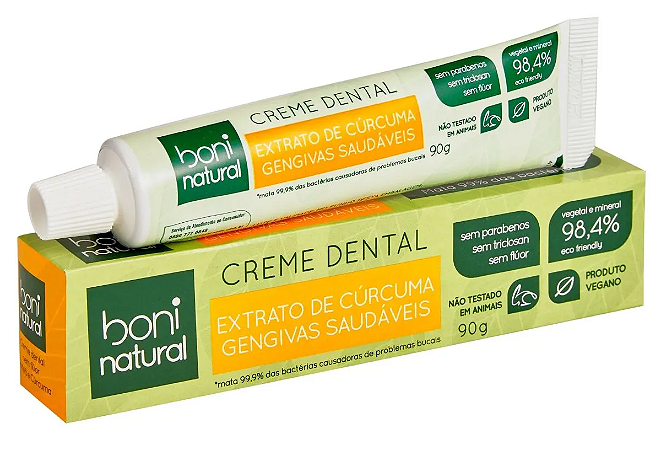 Boni Natural Creme Dental Hortelã e Cúrcuma Gengivas Saudáveis 90g