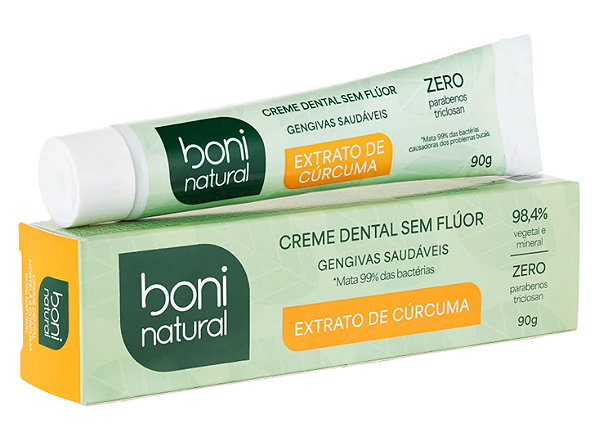 Boni Natural Creme Dental Hortelã e Cúrcuma Gengivas Saudáveis 90g