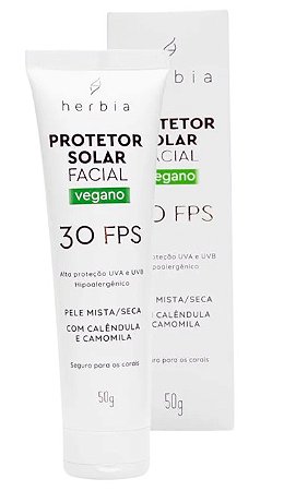 Herbia Protetor Solar Facial Natural e Vegano Para Pele Mista ou Seca FPS 30 UVA/UVB 50g