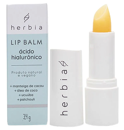 Herbia Lip Balm Incolor com Ácido Hialurônico e Manteiga de Cacau 3,4g