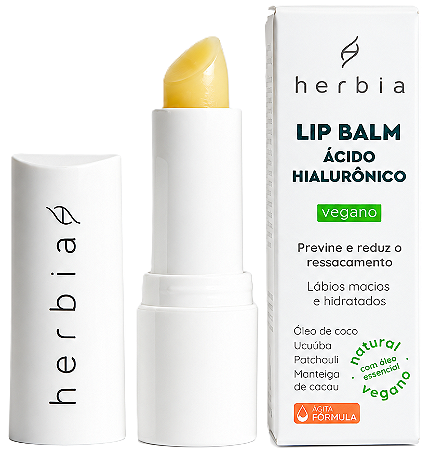 Herbia Lip Balm Incolor com Ácido Hialurônico e Manteiga de Cacau 3,4g
