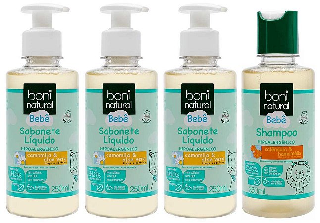 Boni Natural Bebê Kit Higiene Básica - Sabonete + Shampoo 4un
