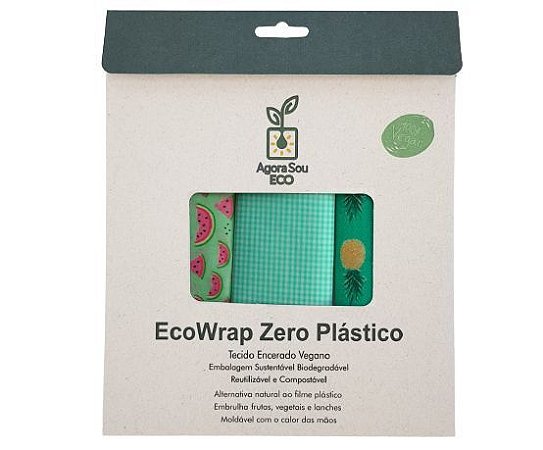 Agora Sou ECO Kit EcoWrap Tecido Encerado Vegano Zero Plástico 3un