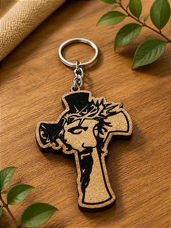 Chaveiro Cruz em MDF – Rosto de Cristo