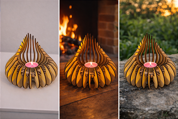 Luminária Porta-Vela Decorativa em MDF - Efeito Luz e Sombra