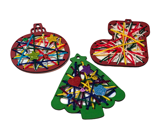 Ornamento de Natal com alinhavo - KIT com 10 para OFICINA INFANTIL