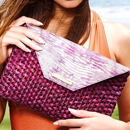 Clutch Palha Milho Vinho Envelope