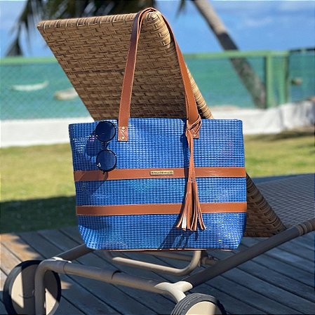 Bolsa de Praia Azul de Tela Barca