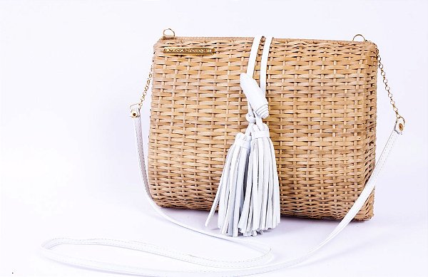 Bolsa de palha vime com detalhes couro