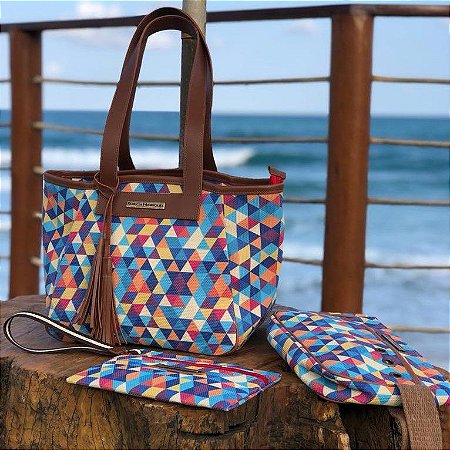 Kit Bolsa de praia em tela de estampa verão