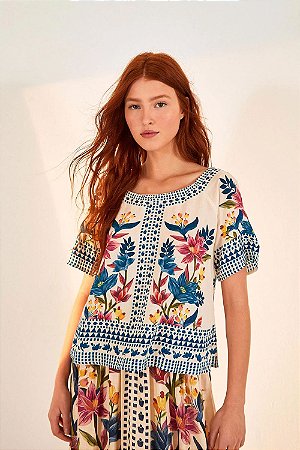 T Shirt Farm Floral Padang Lenço Feminina
