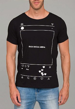 Camiseta Red Feather Fuck Social Media Masculina Preta