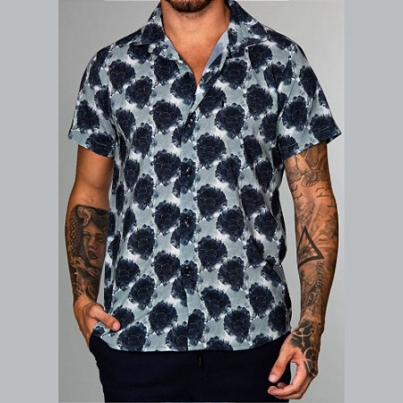 Camisa Casual Red Feather Dark Flower