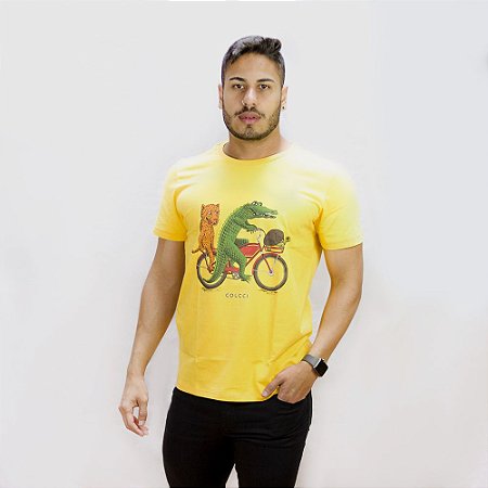 Camiseta Colcci Bike Animals Masculina Amarela