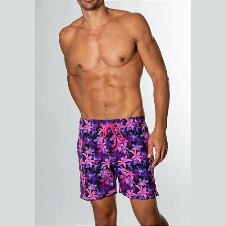 Short Red Feather Swim Violet Hibiscos Masculina