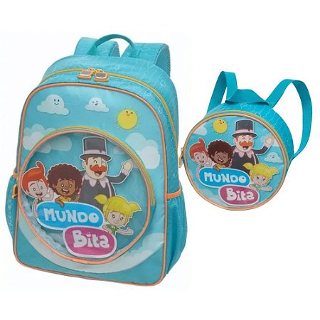 Kit Escolar Infantil Mochila E Lancheira Mundo Bita Céu Azul