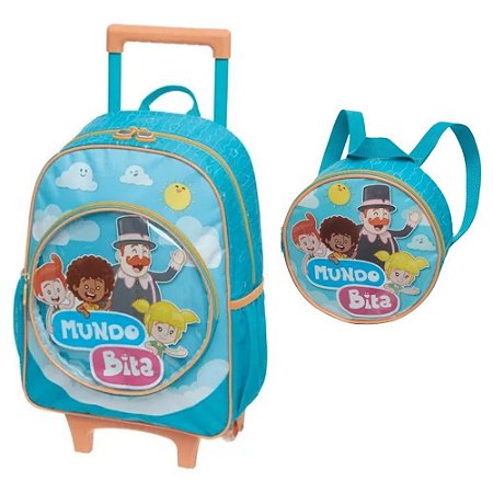 Kit Escolar Infantil Mala E Lancheira Mundo Bita Céu Azul