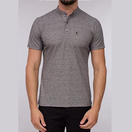 Polo Red Feather Gola à mão Botone Cinza e Preto