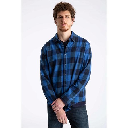 Camisa Ellus Xadrez Flanelada Lake Classic Masculina Azul