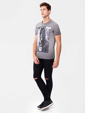 Camiseta Ellus Light Retrocolor Bad Habits Cinza